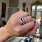 Luxury Jewelry Art Deco Halo Baguette & Round Cut Blue & White Sapphire Half Eternity Wedding Band For Women