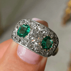 Luxury Jewelry Antique Design Two Tone Halo Round & Cushion Cut Emerald & White Sapphire Half Eternity Wedding Band For Women