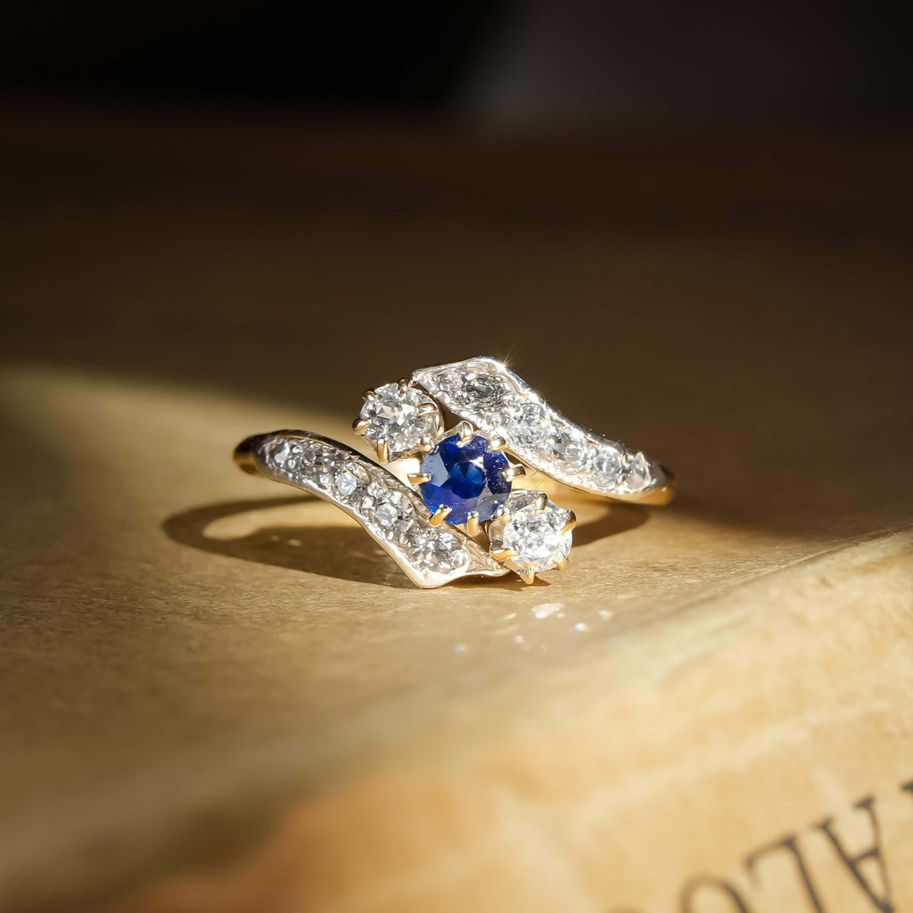 Luxury Jewelry Unique Design Two Tone Halo Round Cut Blue & White Sapphire Engagement Rings