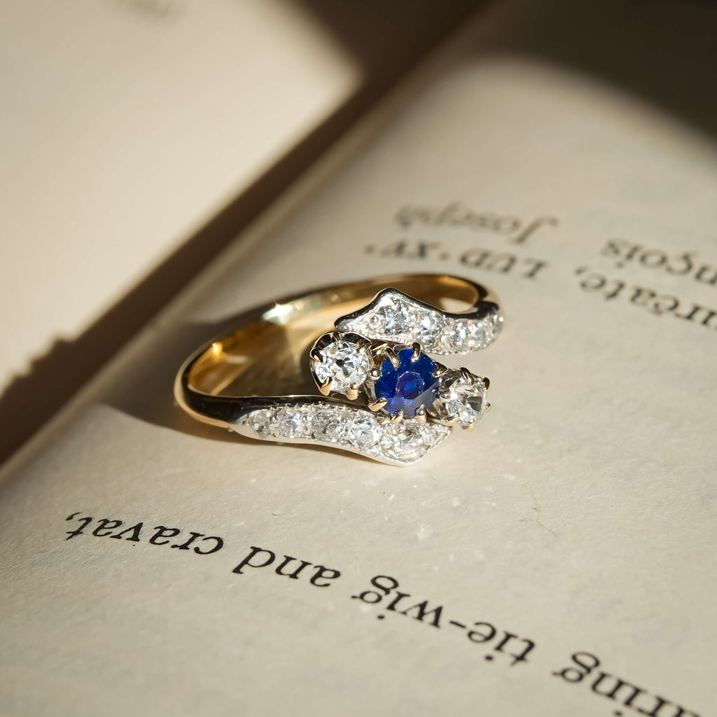 Luxury Jewelry Unique Design Two Tone Halo Round Cut Blue & White Sapphire Engagement Rings