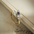 Luxury Jewelry Unique Design Two Tone Halo Round Cut Blue & White Sapphire Engagement Rings