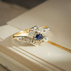 Luxury Jewelry Unique Design Two Tone Halo Round Cut Blue & White Sapphire Engagement Rings