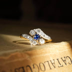 Luxury Jewelry Unique Design Two Tone Halo Round Cut Blue & White Sapphire Engagement Rings