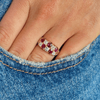 Luxury Jewelry Vintage Design Golden Cushion Cut Ruby & White Sapphire Half Eternity Wedding Band For Women