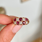 Luxury Jewelry Vintage Design Golden Cushion Cut Ruby & White Sapphire Half Eternity Wedding Band For Women