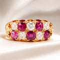 Luxury Jewelry Vintage Design Golden Cushion Cut Ruby & White Sapphire Half Eternity Wedding Band For Women