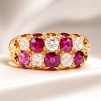 Luxury Jewelry Vintage Design Golden Cushion Cut Ruby & White Sapphire Half Eternity Wedding Band For Women