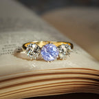 Luxury Jewelry Three Stone Two Tone Round Cut Blue & White Sapphire Engagement Rings