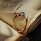 Luxury Jewelry Three Stone Two Tone Round Cut Blue & White Sapphire Engagement Rings