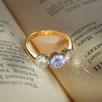 Luxury Jewelry Three Stone Two Tone Round Cut Blue & White Sapphire Engagement Rings