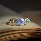 Luxury Jewelry Three Stone Two Tone Round Cut Blue & White Sapphire Engagement Rings