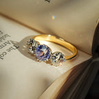 Luxury Jewelry Three Stone Two Tone Round Cut Blue & White Sapphire Engagement Rings