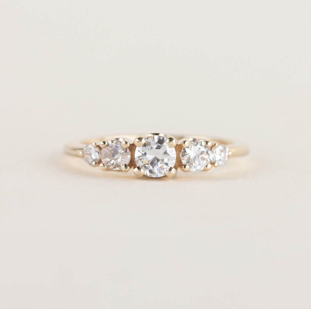 Luxury Jewelry Golden Five Stone Round Cut White Sapphire Engagement Rings