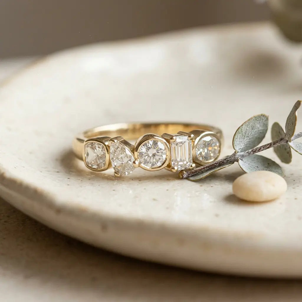 Luxury Jewelry Vintage Design Golden Mix Cut White Sapphire Half Eternity Wedding Band For Women