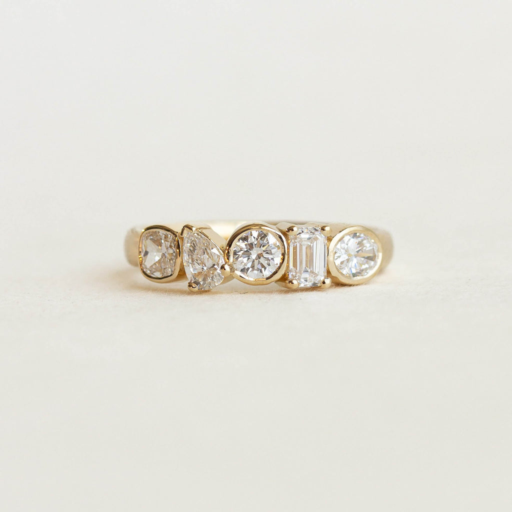 Luxury Jewelry Vintage Design Golden Mix Cut White Sapphire Half Eternity Wedding Band For Women