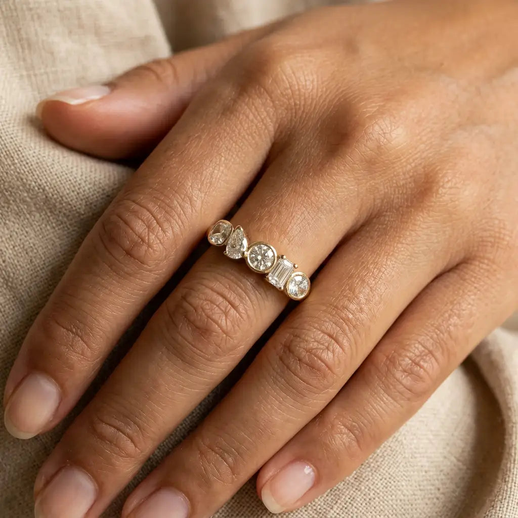 Luxury Jewelry Vintage Design Golden Mix Cut White Sapphire Half Eternity Wedding Band For Women