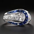Luxury Jewelry Art Deco Halo Pear Cut White & Blue Sapphire Engagement Rings