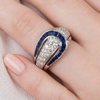 Luxury Jewelry Art Deco Halo Pear Cut White & Blue Sapphire Engagement Rings