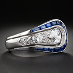 Luxury Jewelry Art Deco Halo Pear Cut White & Blue Sapphire Engagement Rings