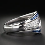 Luxury Jewelry Art Deco Halo Pear Cut White & Blue Sapphire Engagement Rings