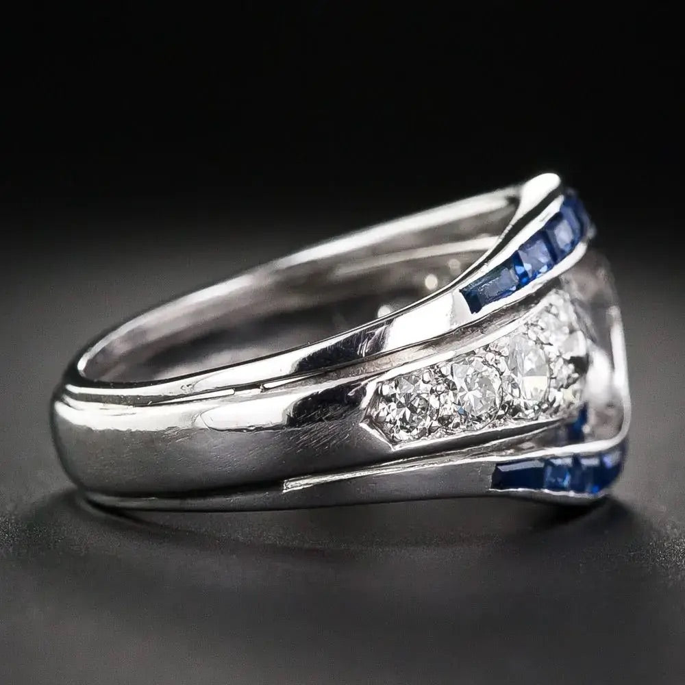 Luxury Jewelry Art Deco Halo Pear Cut White & Blue Sapphire Engagement Rings