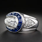 Luxury Jewelry Art Deco Halo Pear Cut White & Blue Sapphire Engagement Rings