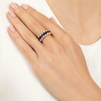 Luxury Jewelry Art Deco Golden Baguette & Round Cut White & Blue Sapphire Half Eternity Wedding Band For Women