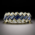 Luxury Jewelry Art Deco Golden Baguette & Round Cut White & Blue Sapphire Half Eternity Wedding Band For Women