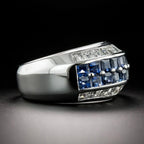 Luxury Jewelry Classic Asscher Cut White & Blue Sapphire Half Eternity Wedding Band For Women