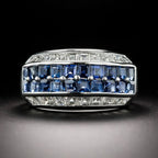 Luxury Jewelry Classic Asscher Cut White & Blue Sapphire Half Eternity Wedding Band For Women