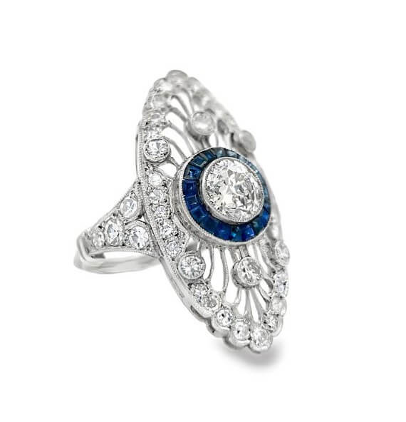 Luxury Jewelry Art Deco Blue Halo Round Cut White Sapphire Engagement Rings