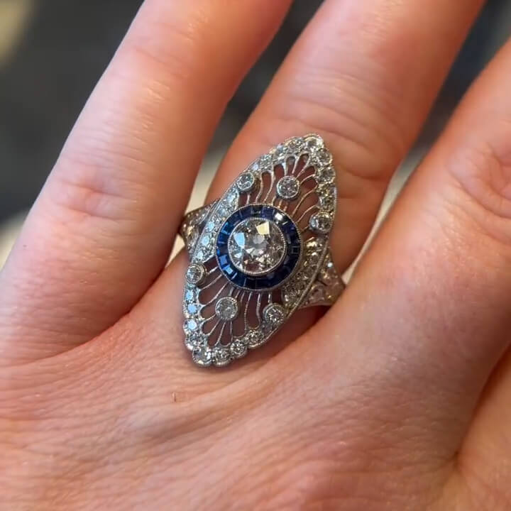Luxury Jewelry Art Deco Blue Halo Round Cut White Sapphire Engagement Rings