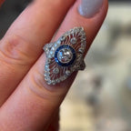 Luxury Jewelry Art Deco Blue Halo Round Cut White Sapphire Engagement Rings