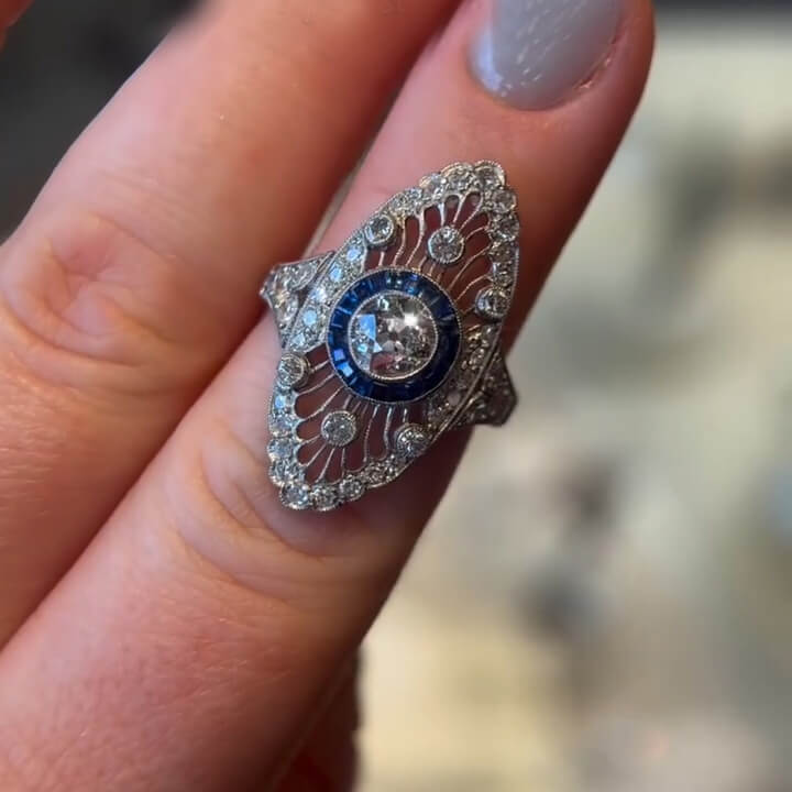 Luxury Jewelry Art Deco Blue Halo Round Cut White Sapphire Engagement Rings