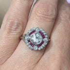Luxury Jewelry Art Deco Halo Bezel Round Cut White & Ruby Sapphire Engagement Rings