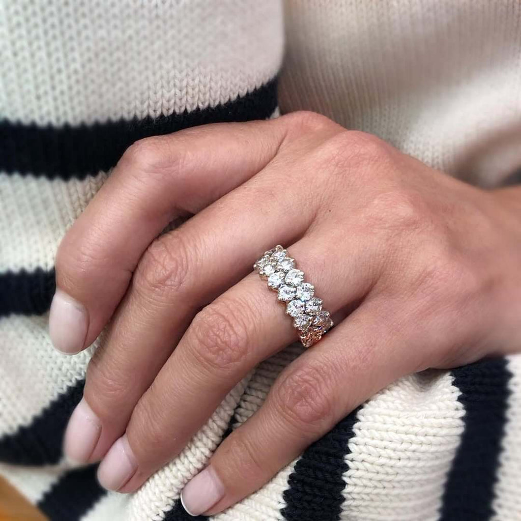 Luxury Jewelry Classic Double Row Round Cut White Sapphire Eternity Wedding Bands