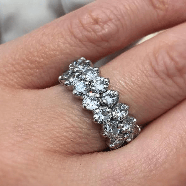 Luxury Jewelry Classic Double Row Round Cut White Sapphire Eternity Wedding Bands