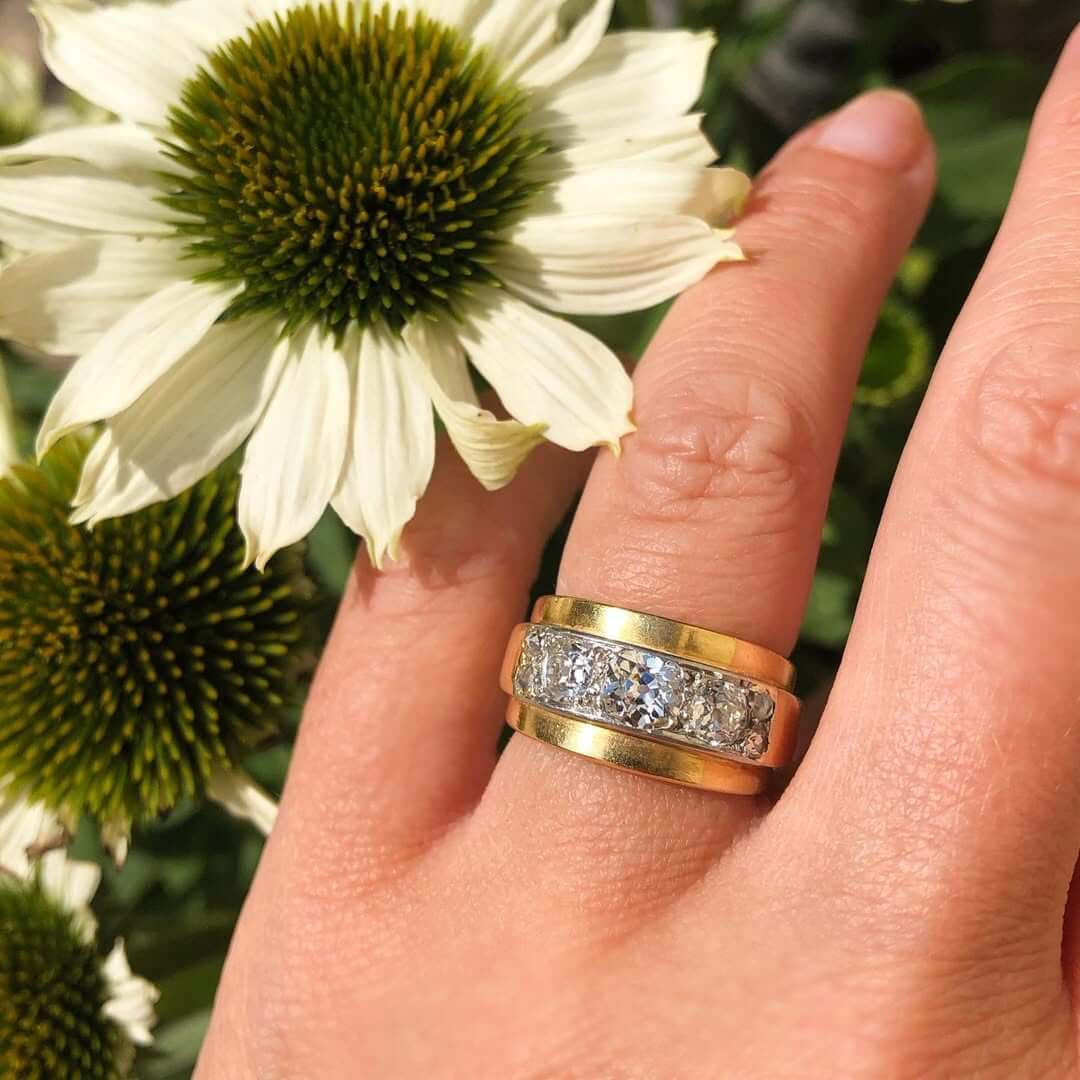 Luxury Jewelry Two Tone Cushion Cut White Sapphire Half Eternity Wedding Band For Women