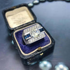 Luxury Jewelry Art Deco Round Cut White & Blue Sapphire Engagement Rings