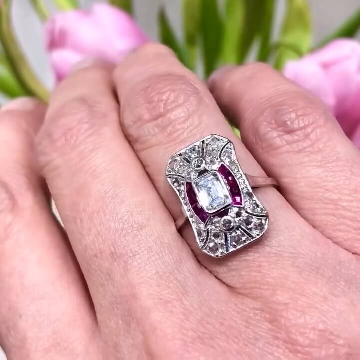 Luxury Jewelry Art Deco Halo Emerald Cut White Sapphire Engagement Rings