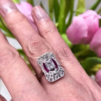 Luxury Jewelry Art Deco Halo Emerald Cut White Sapphire Engagement Rings