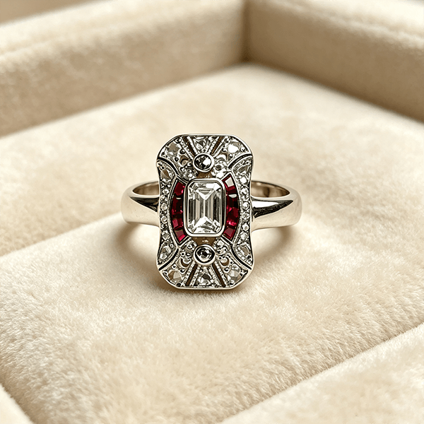 Luxury Jewelry Art Deco Halo Emerald Cut White Sapphire Engagement Rings