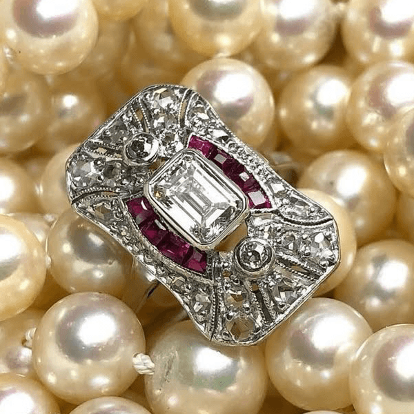 Luxury Jewelry Art Deco Halo Emerald Cut White Sapphire Engagement Rings