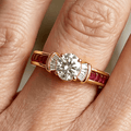 Luxury Jewelry Golden Oval & Asscher Cut White & Ruby Sapphire Engagement Rings