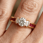 Luxury Jewelry Golden Oval & Asscher Cut White & Ruby Sapphire Engagement Rings