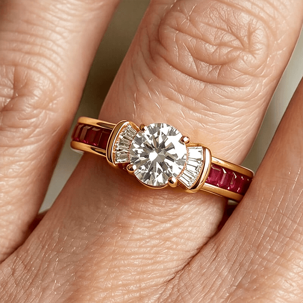Luxury Jewelry Golden Oval & Asscher Cut White & Ruby Sapphire Engagement Rings