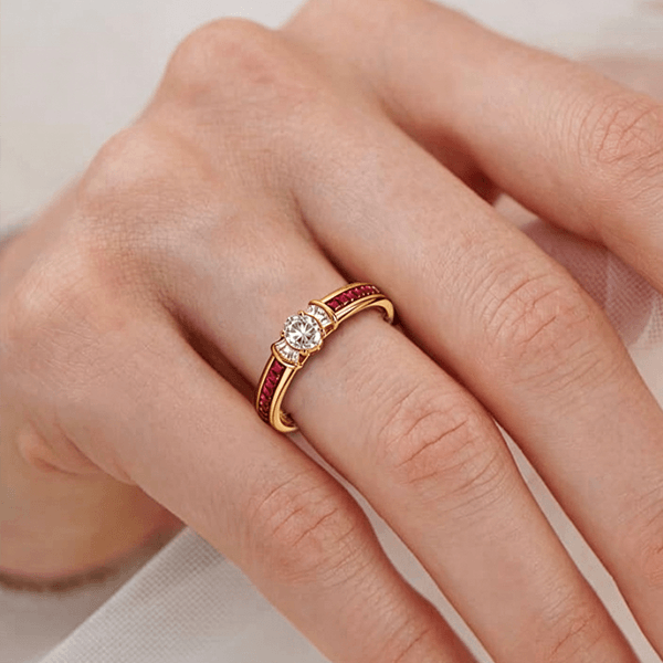 Luxury Jewelry Golden Oval & Asscher Cut White & Ruby Sapphire Engagement Rings
