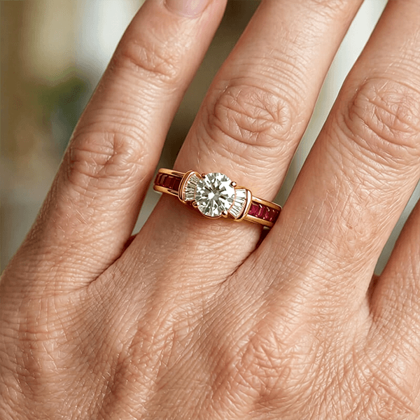 Luxury Jewelry Golden Oval & Asscher Cut White & Ruby Sapphire Engagement Rings