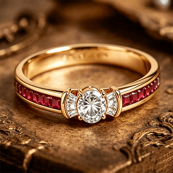 Luxury Jewelry Golden Oval & Asscher Cut White & Ruby Sapphire Engagement Rings