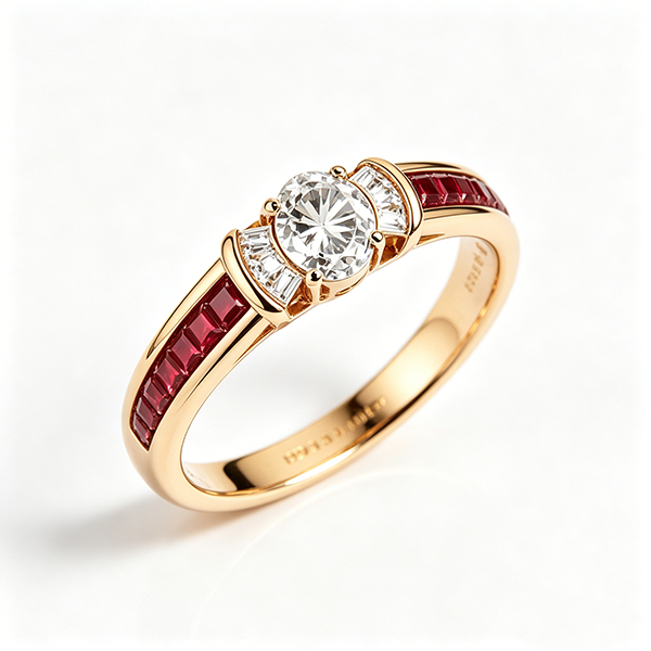 Luxury Jewelry Golden Oval & Asscher Cut White & Ruby Sapphire Engagement Rings